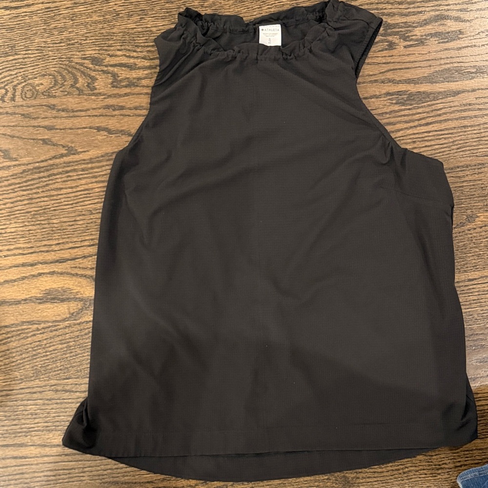 Athleta Black Ruffle Neck Sleeveless Blouse